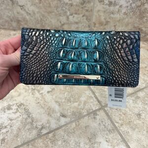 Brahmin Melbourne ADY Slim Bifold Wallet Clutch FORTUNE OMBRE Blue Teal Gold NWT
